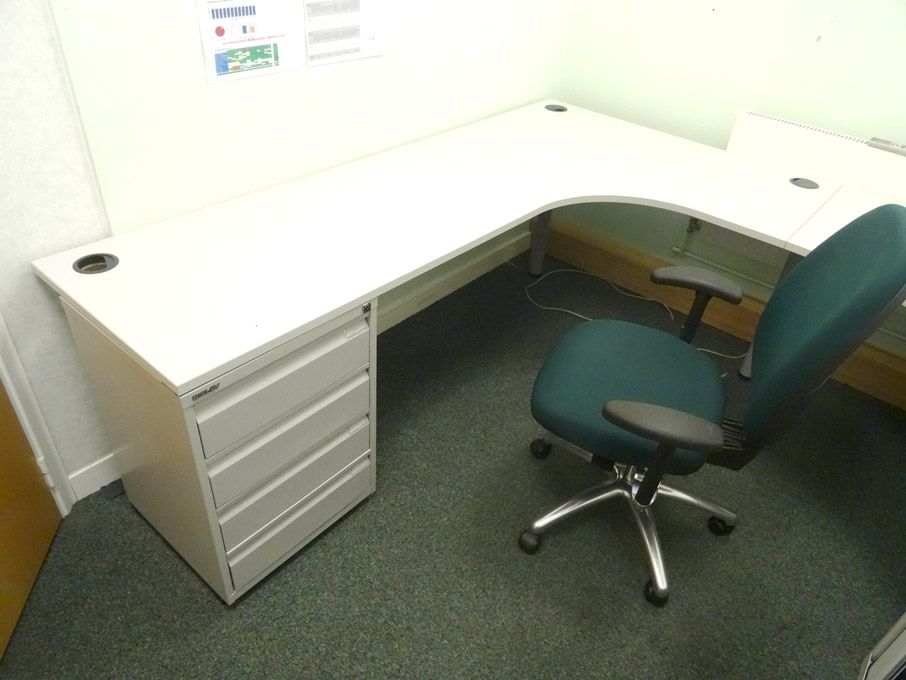 Contents of office inc: grey 'L' shaped desk in 2...