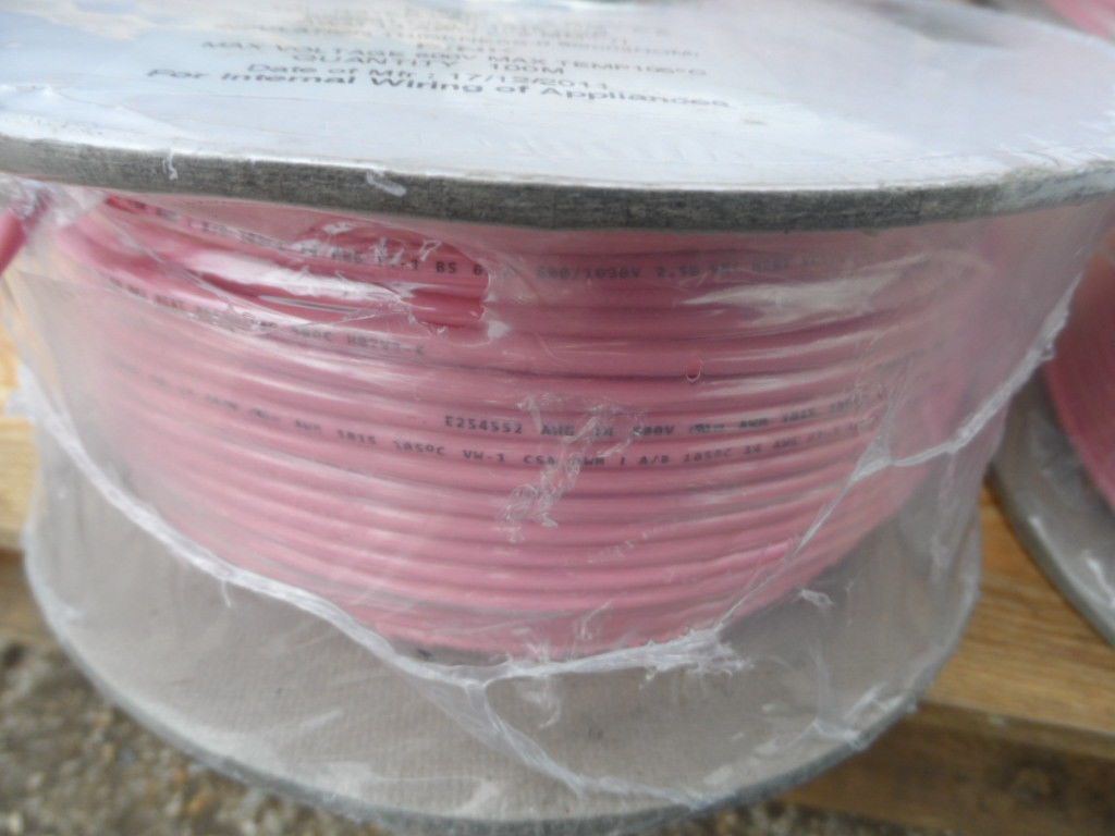 4 reels (100m per reel) pink Tri-rated PVC cable,...