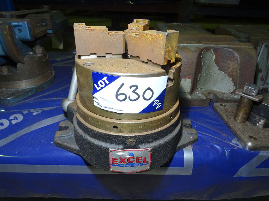 Excel 160mm 3 jaw chuck on rotary base - lot locat...