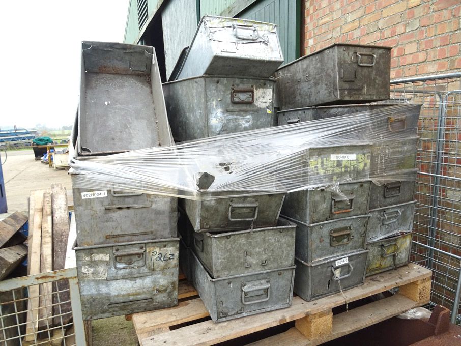 Qty various sized metal tote bins - lot located at...