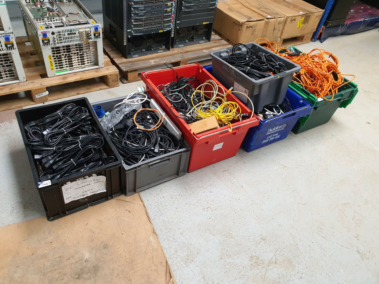 6 boxes various power cables, network extensions,...