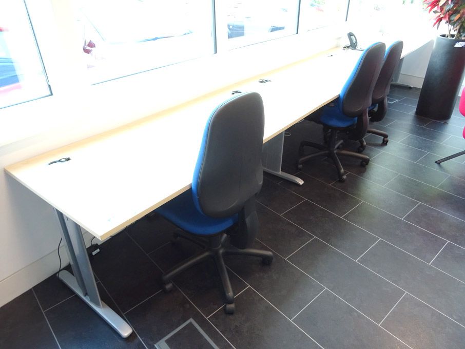 3x maple 1800x800mm office tables with 3x blue uph...