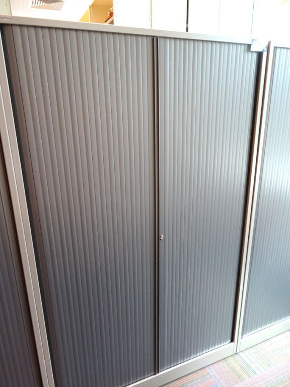 Ahrend grey metal twin sliding door storage cupboa...