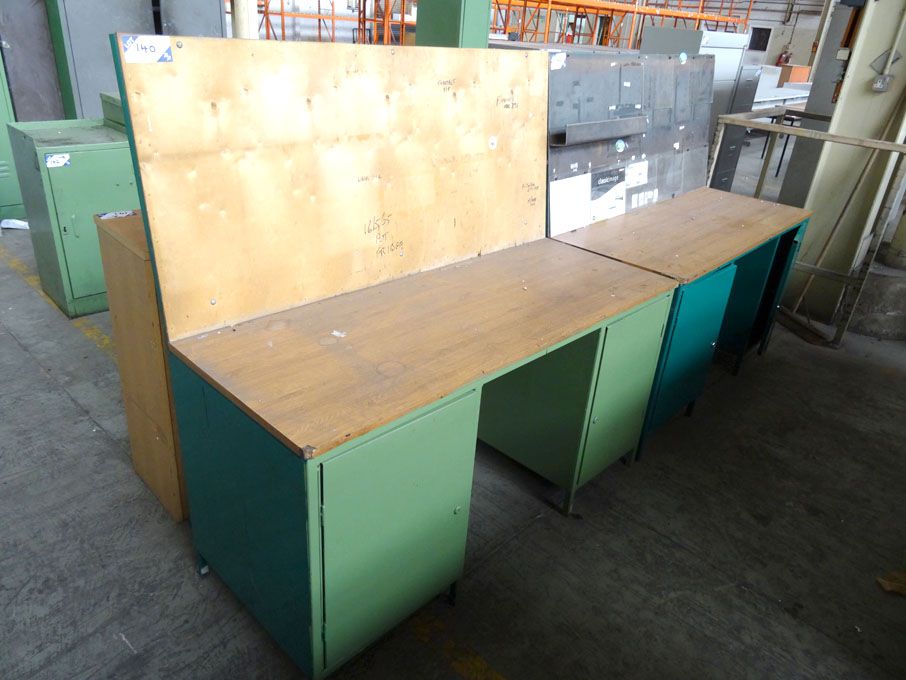 2x metal frame tables with built in cupboards, 150...