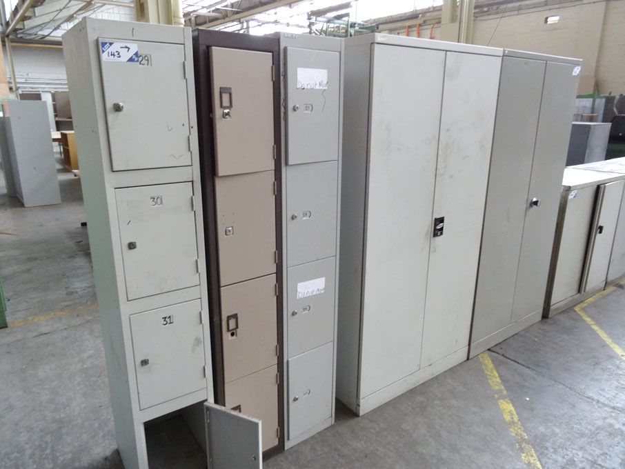 2x metal 2 door storage cupboards & 3x metal 4 com...