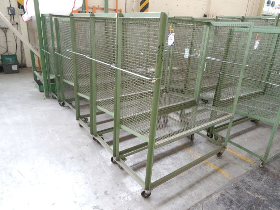 6x green metal wire mesh mobile trolleys, 1300x600...