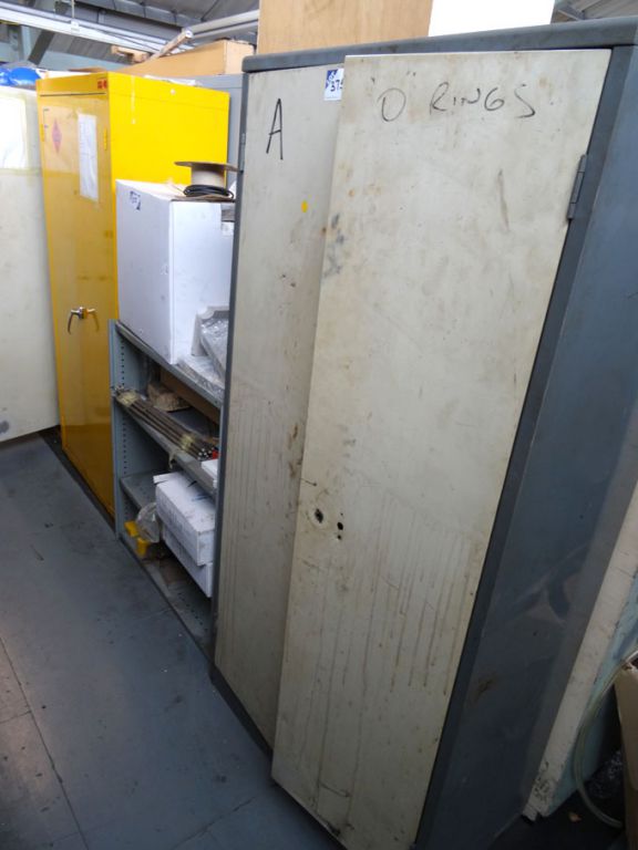3x metal 2 door storage cupboards with contents in...