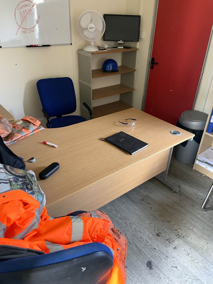 Contents of office inc: L shape desk, chairs, book...