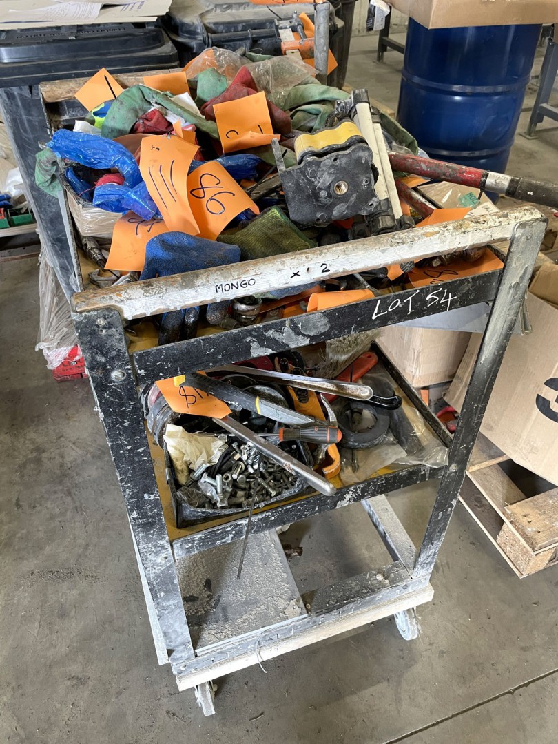 Mobile trolley with qty various hand tools, spanne...