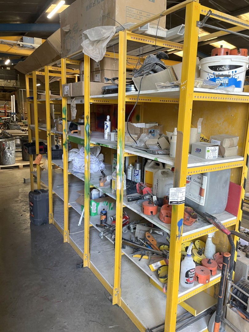 Metal frame storage rack with contents