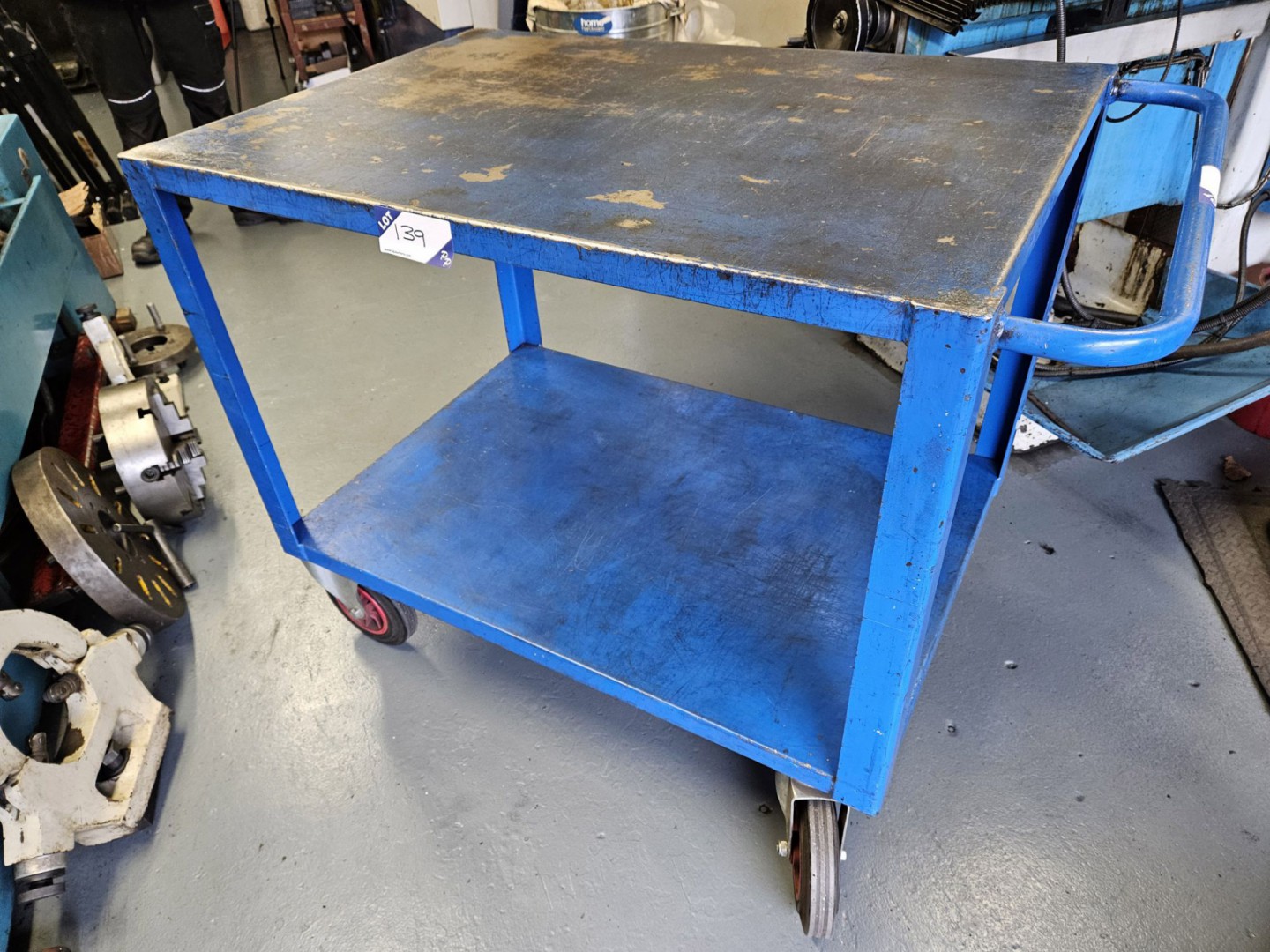 Blue metal heavy duty steel 2-shelf mobile worksho...