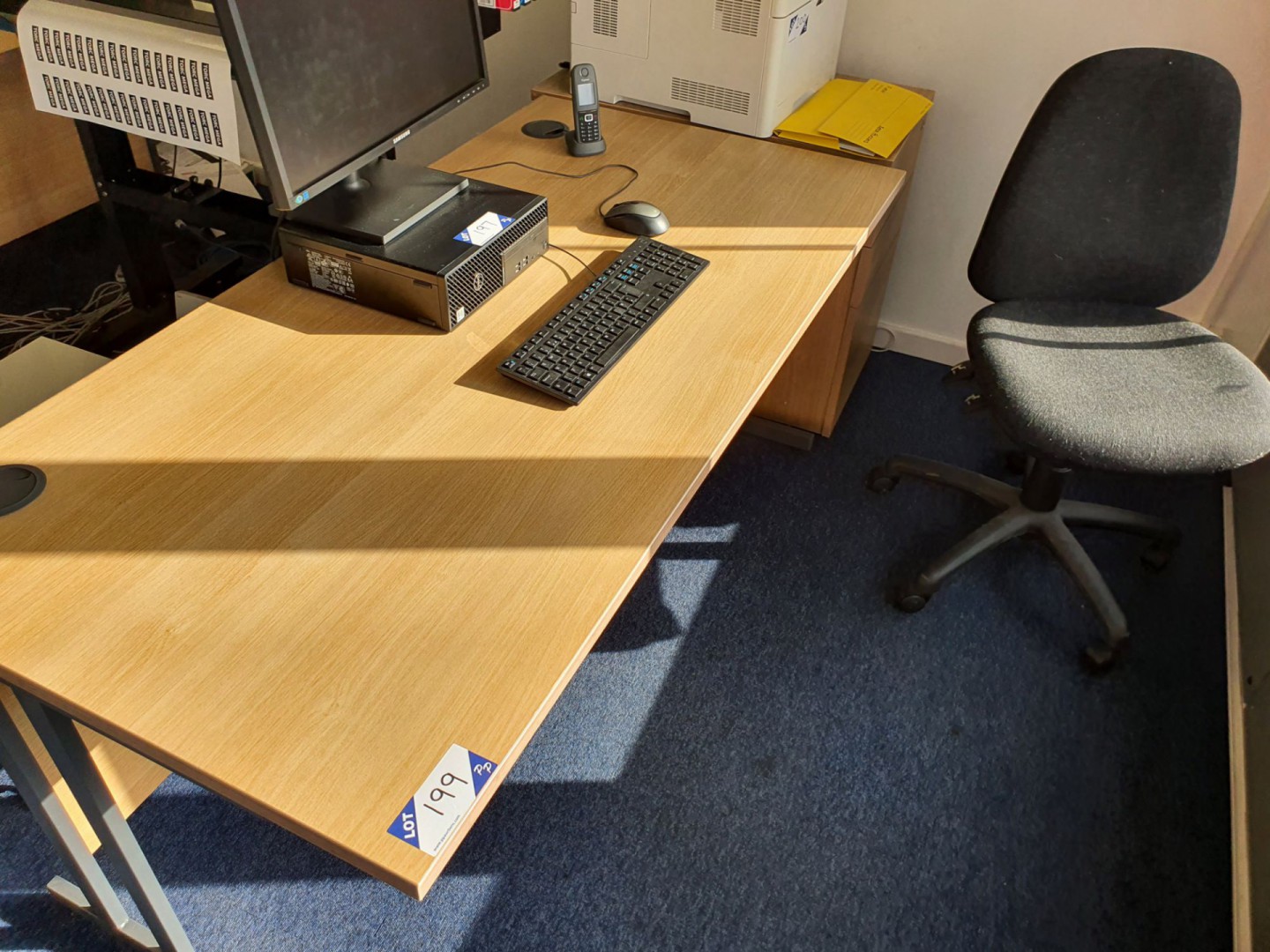 Light oak effect office desk inc: 3 drawer pedesta...