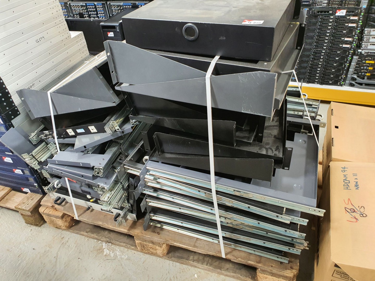 Large Qty various rack type trays, shelves etc