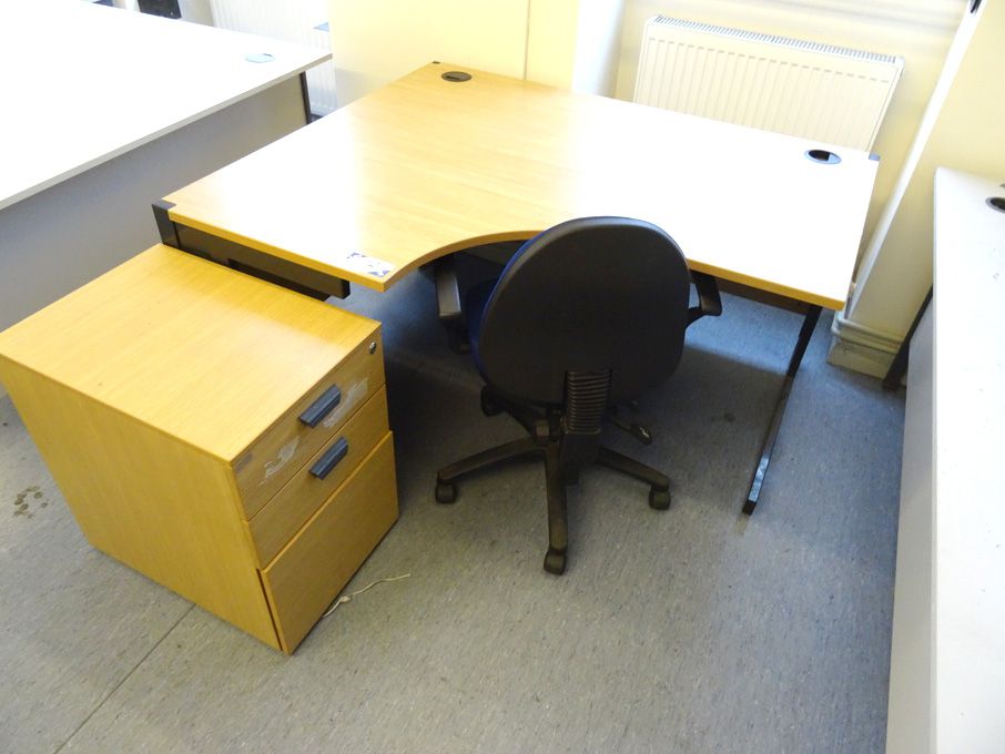 1200x1400 beech 'L' shaped office desk, 3 drawer p...