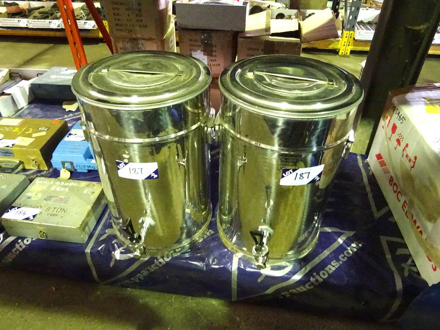 2x stainless steel hot water urns with taps - Lot...