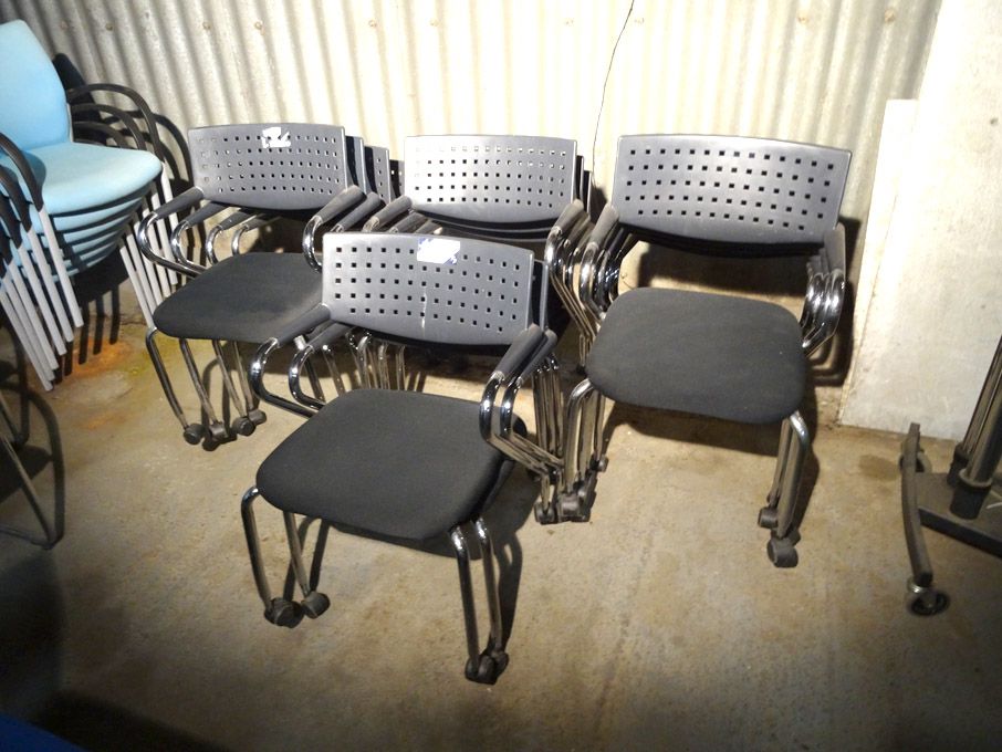 12x Vitra black upholstered, chrome legged chairs...
