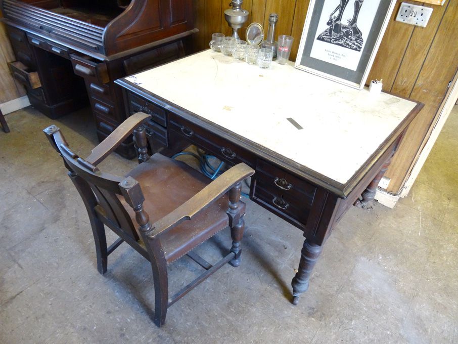 50x39 vintage wooden double pedestal desk on caste...