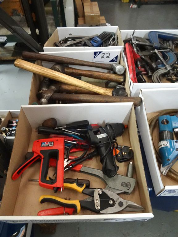 Qty various hand tools inc: hammers, stapler, scre...