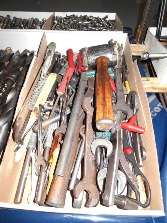 Qty various hand tools inc: spanners, hammers, wir...