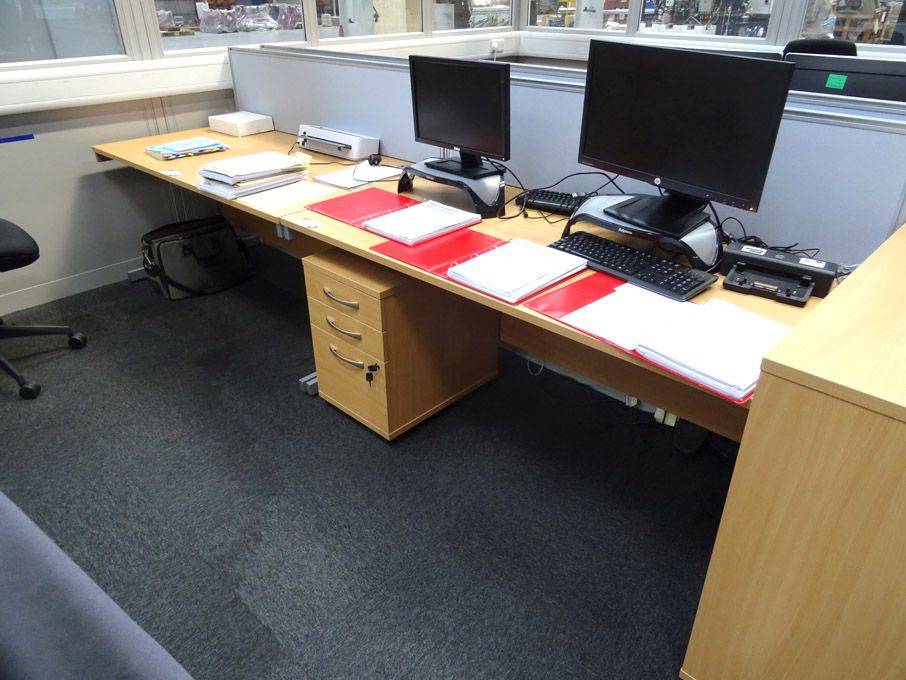 2x beech 1600x800mm tables with upholstered partit...