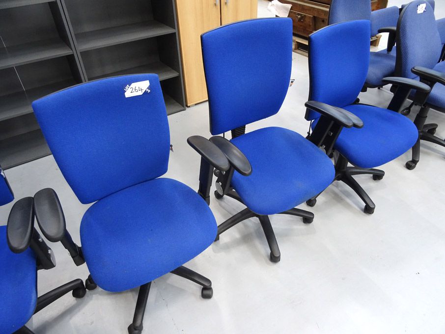 3x Office Team blue upholstered swivel chairs