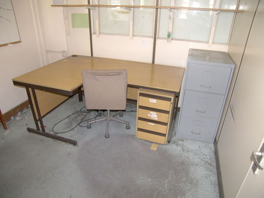 Contents of 3 offices inc: 'L' shape desks, filing...