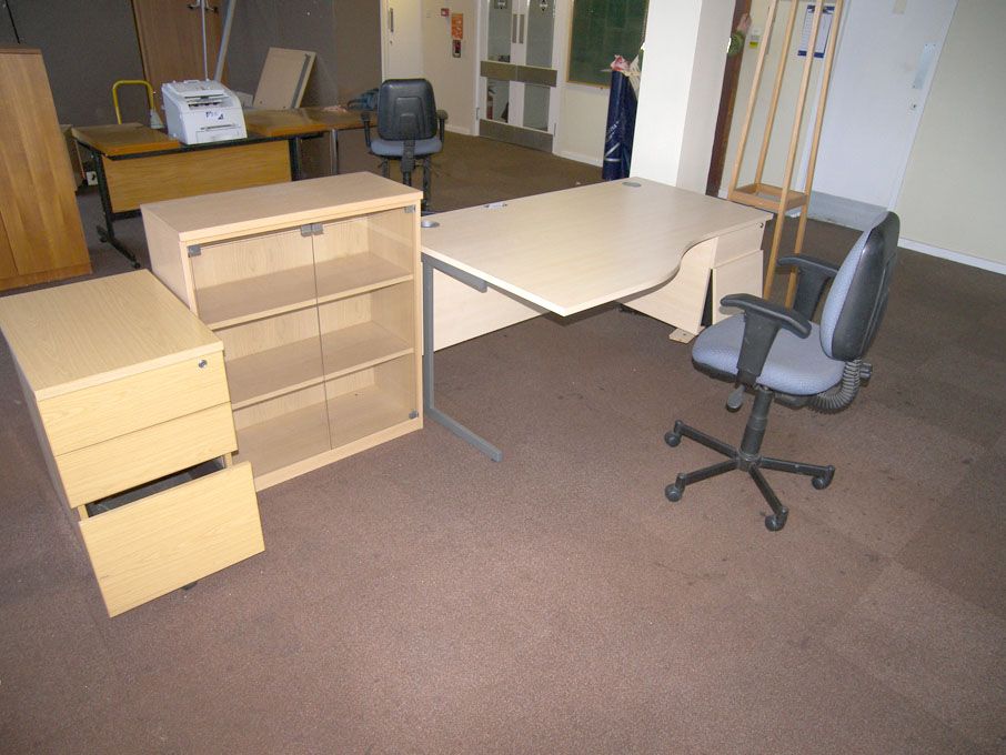 Qty various office furniture inc: desks, tables, s...